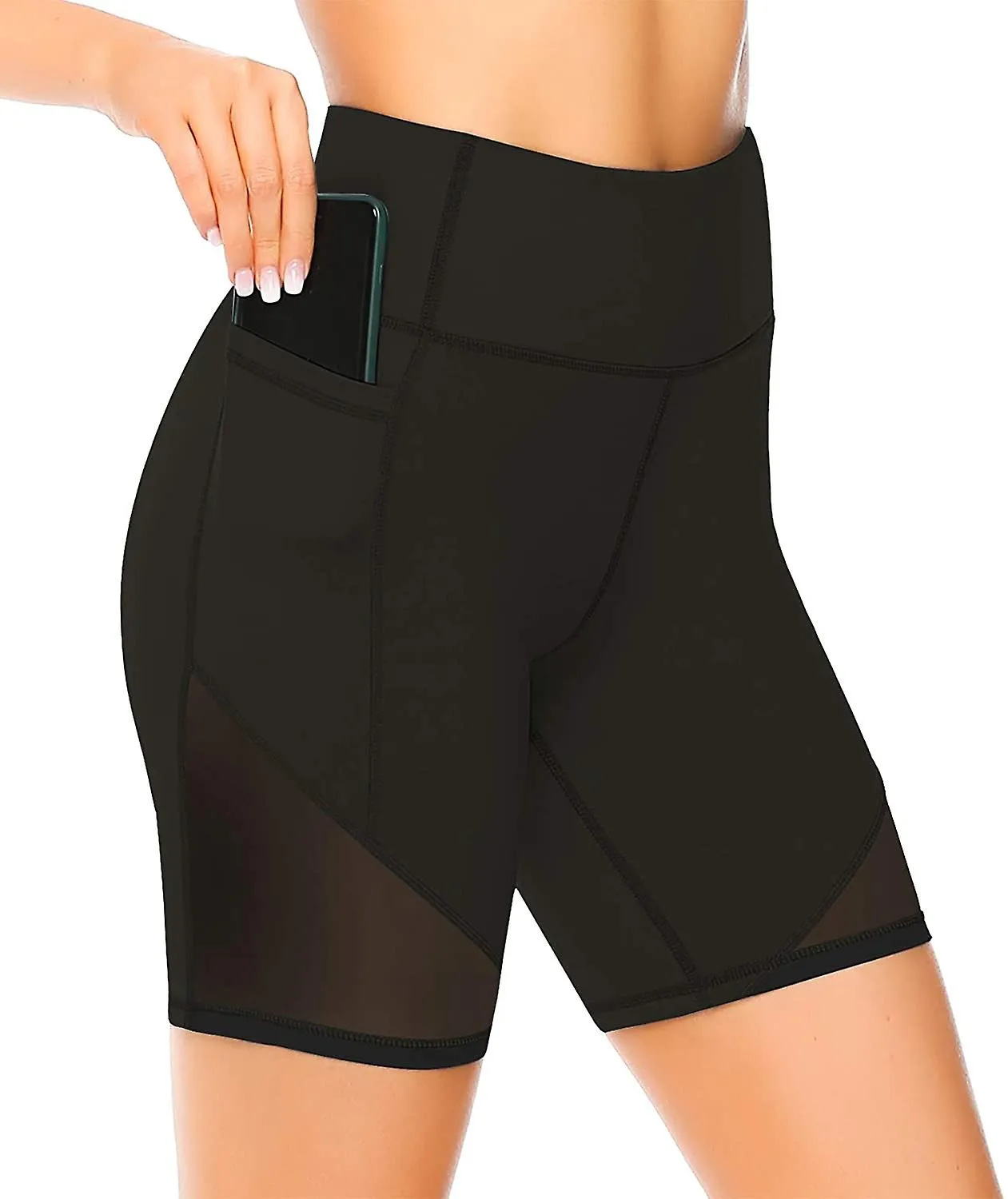 Pantalones cortos de yoga de cintura alta para mujeres con bolsillos pantalones cortos de entrenamiento de barriga