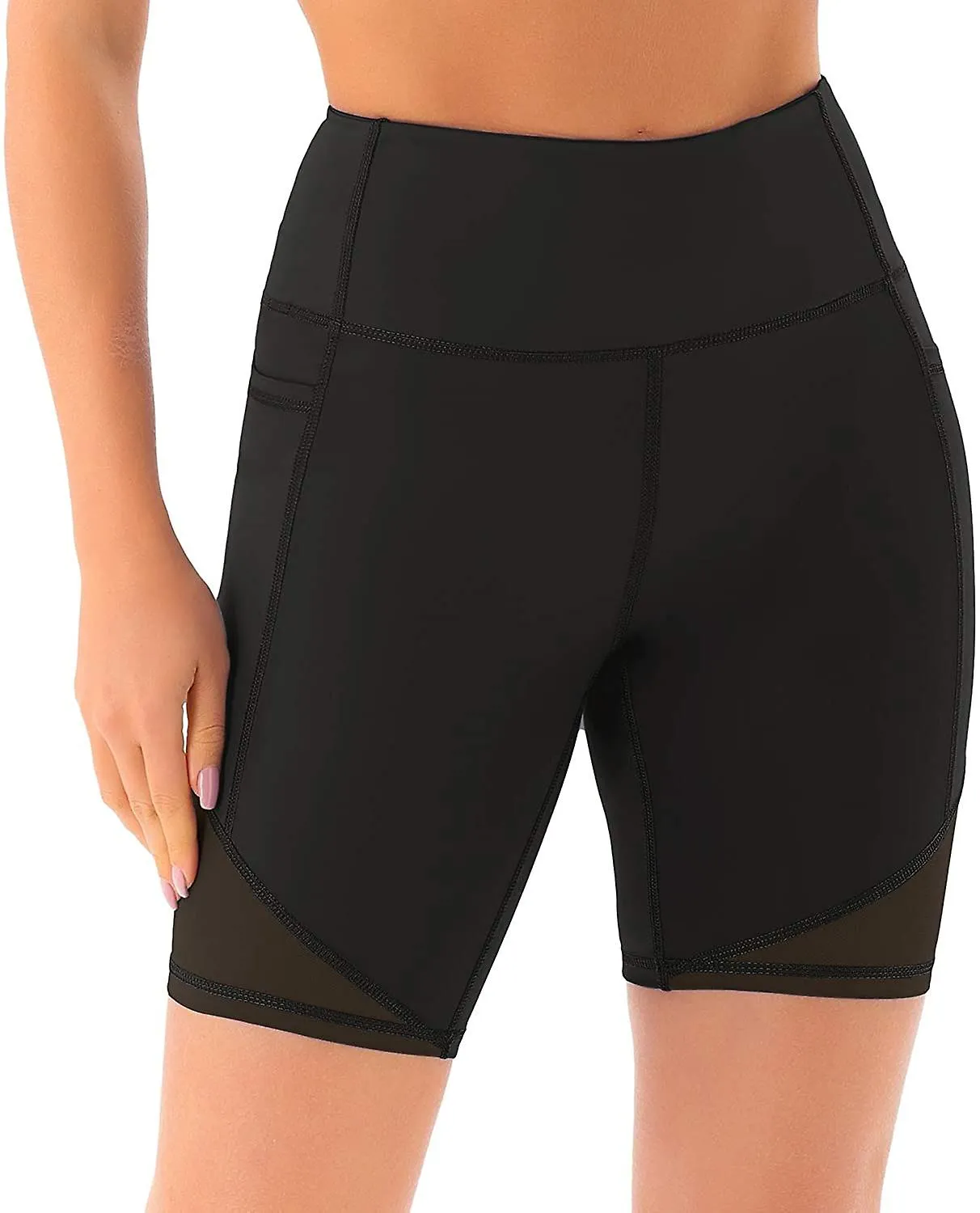 Pantalones cortos de yoga de cintura alta para mujeres con bolsillos pantalones cortos de entrenamiento de barriga