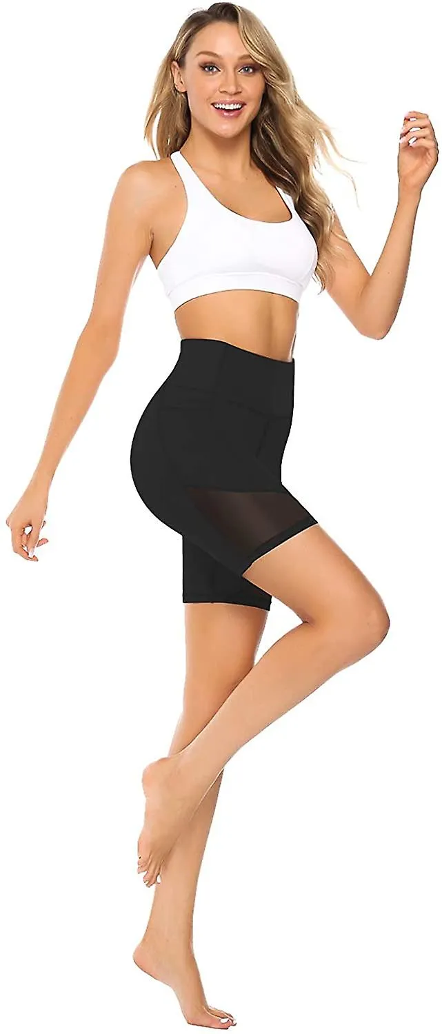 Pantalones cortos de yoga de cintura alta para mujeres con bolsillos pantalones cortos de entrenamiento de barriga