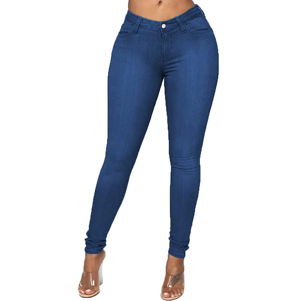 Pantalones de mezclilla elásticos para mujeres Cintura alta Adelgazar Denim Leggings Pantalones lápiz suaves y amigables con la 