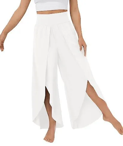 Pantalones de pierna ancha para mujer, pantalones de yoga de cintura alta con aberturas, pantalones casuales Flowy Beach Palazzo