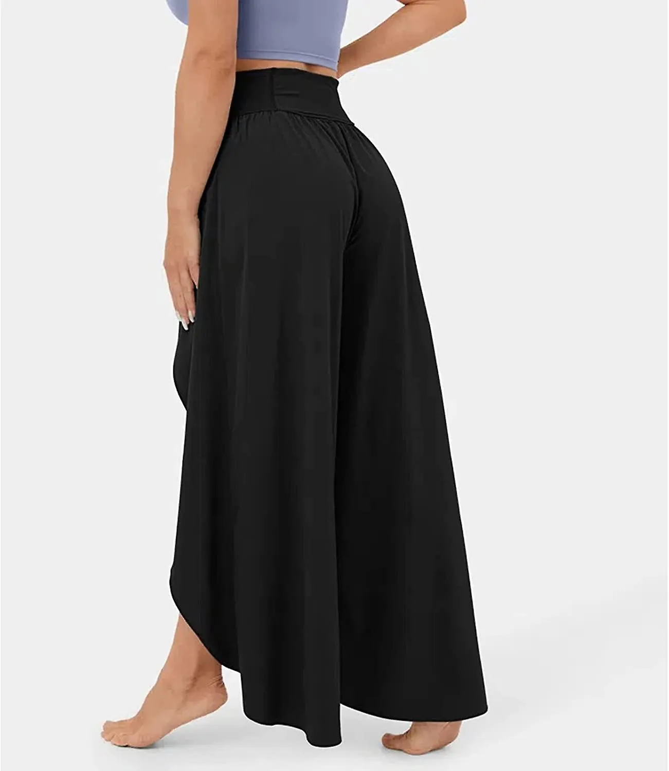 Pantalones de pierna ancha para mujer, pantalones de yoga de cintura alta con aberturas, pantalones casuales Flowy Beach Palazzo