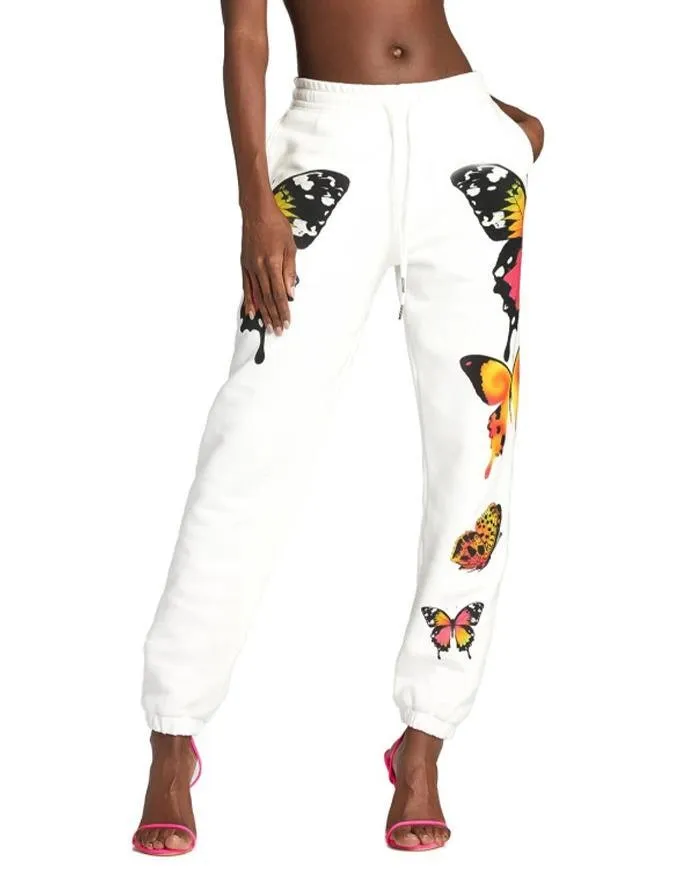 Pantalones de yoga activos con estampado de elementos de mariposa de color