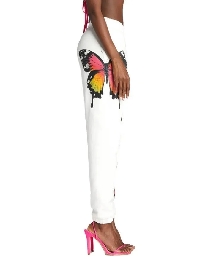 Pantalones de yoga activos con estampado de elementos de mariposa de color