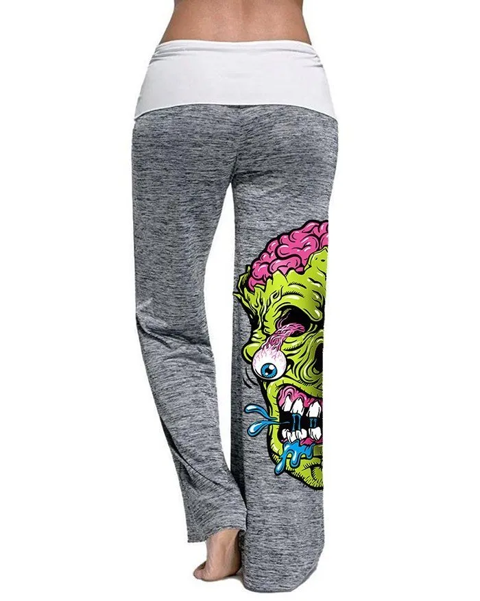 Pantalones de yoga activos estampados con estampado de calaveras