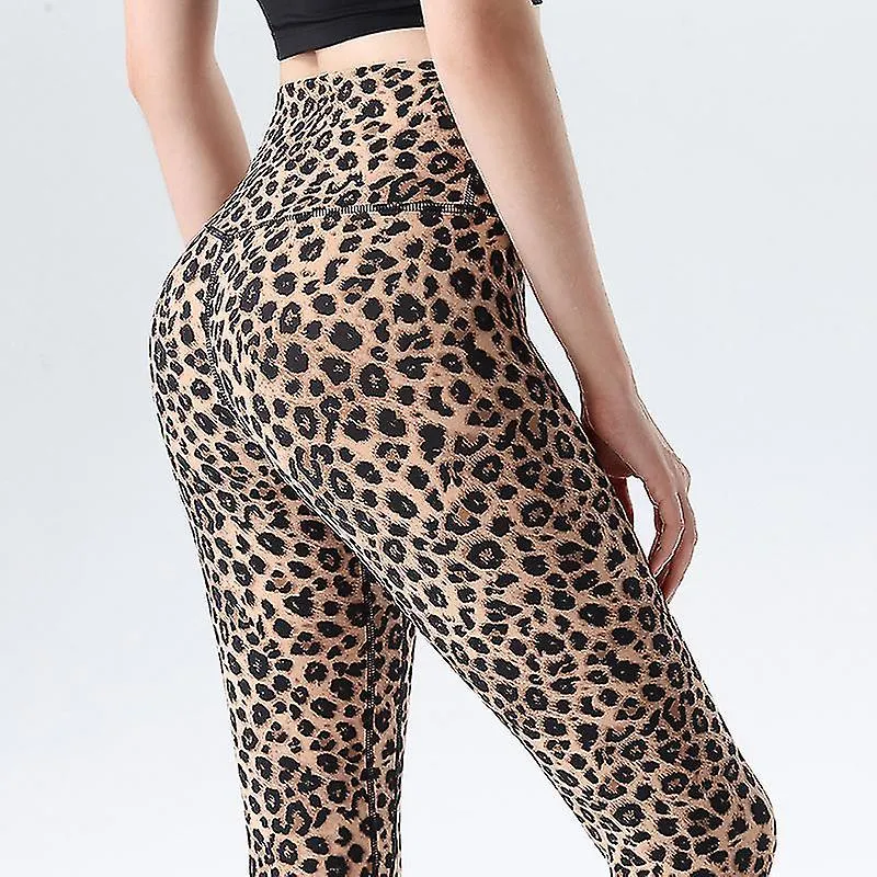 Pantalones de yoga con estampado de leopardo para mujeres Deportes y fitness Usar pantalones de chándal nude de cintura alta