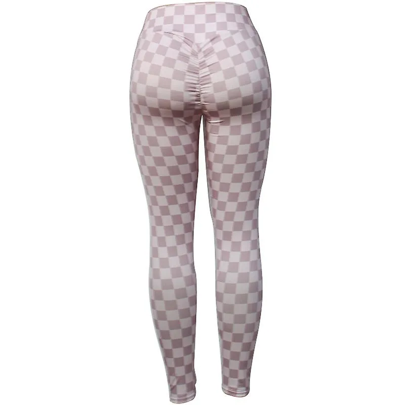 Pantalones de yoga de cintura ancha a cuadros para mujeres