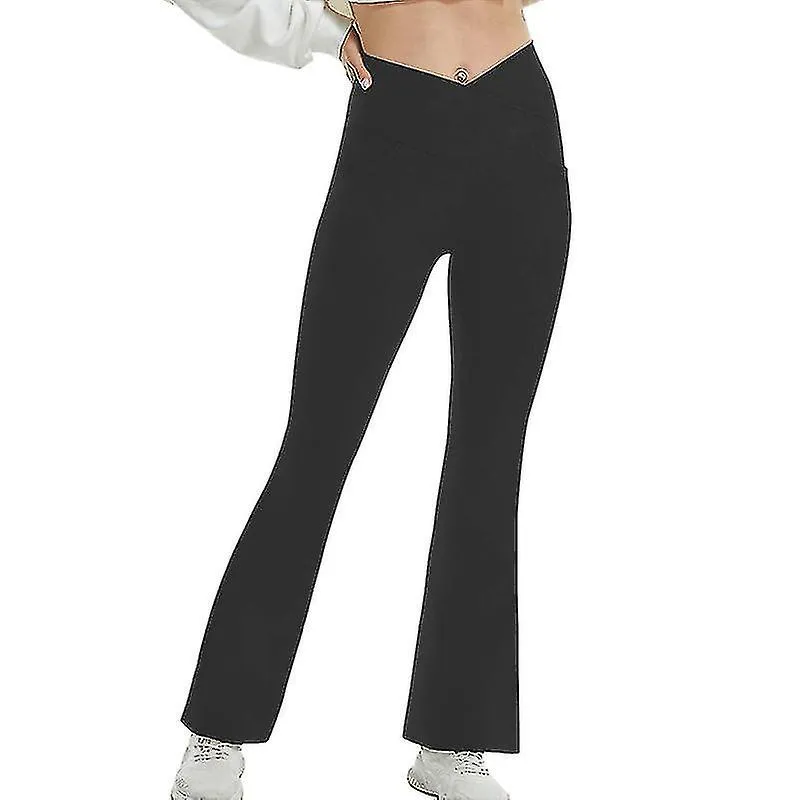 Pantalones de yoga para damas Pantalones de entrenamiento de piernas acampanadas de color sólido Leggings regulares de cintura a