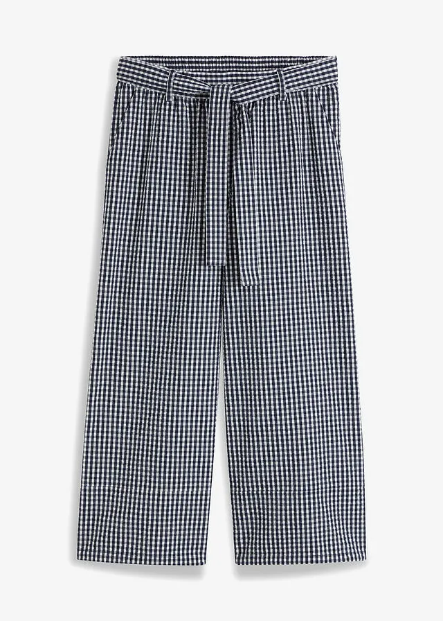 PANTALóN AZUL MARINOBLANCO LANA A CUADROS