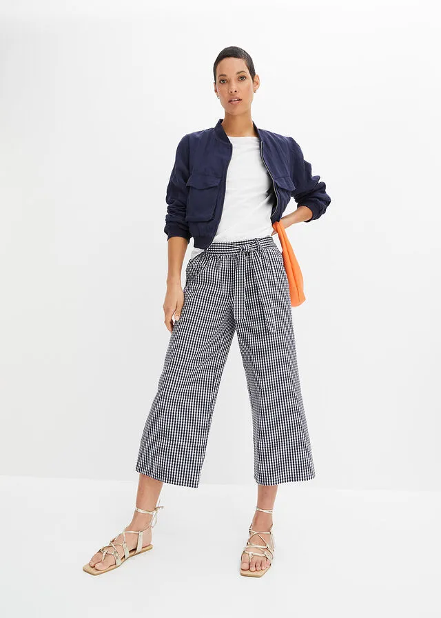 PANTALóN AZUL MARINOBLANCO LANA A CUADROS