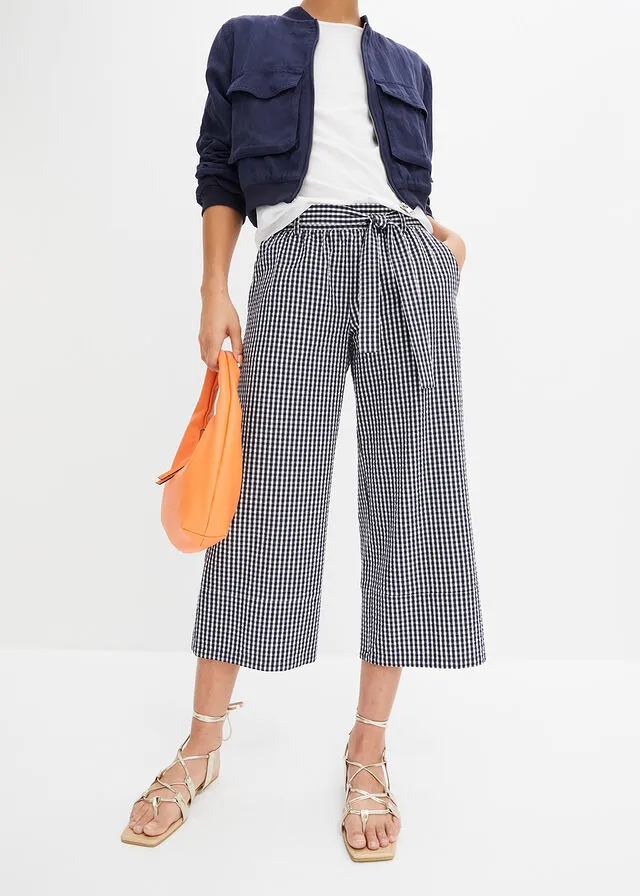 PANTALóN AZUL MARINOBLANCO LANA A CUADROS