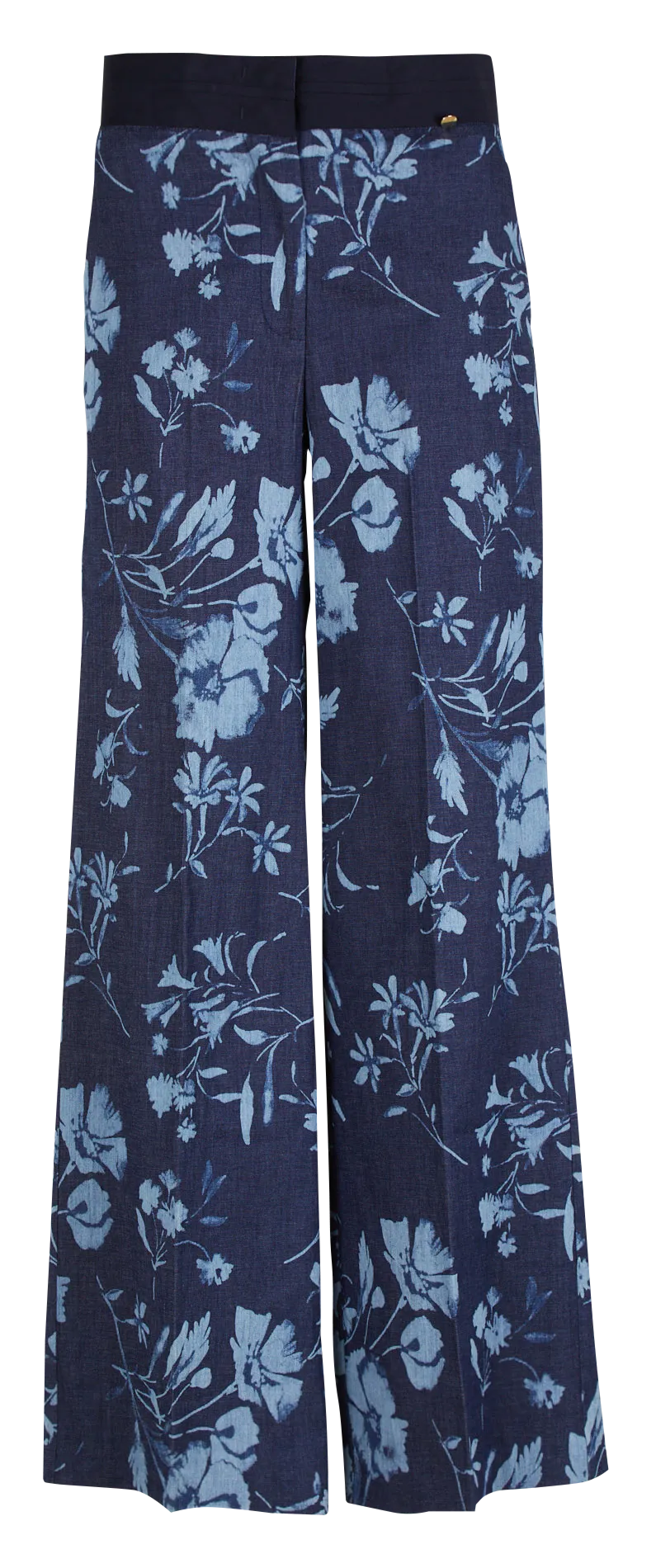 Pantalón palazzo de mezclilla estampada en azul