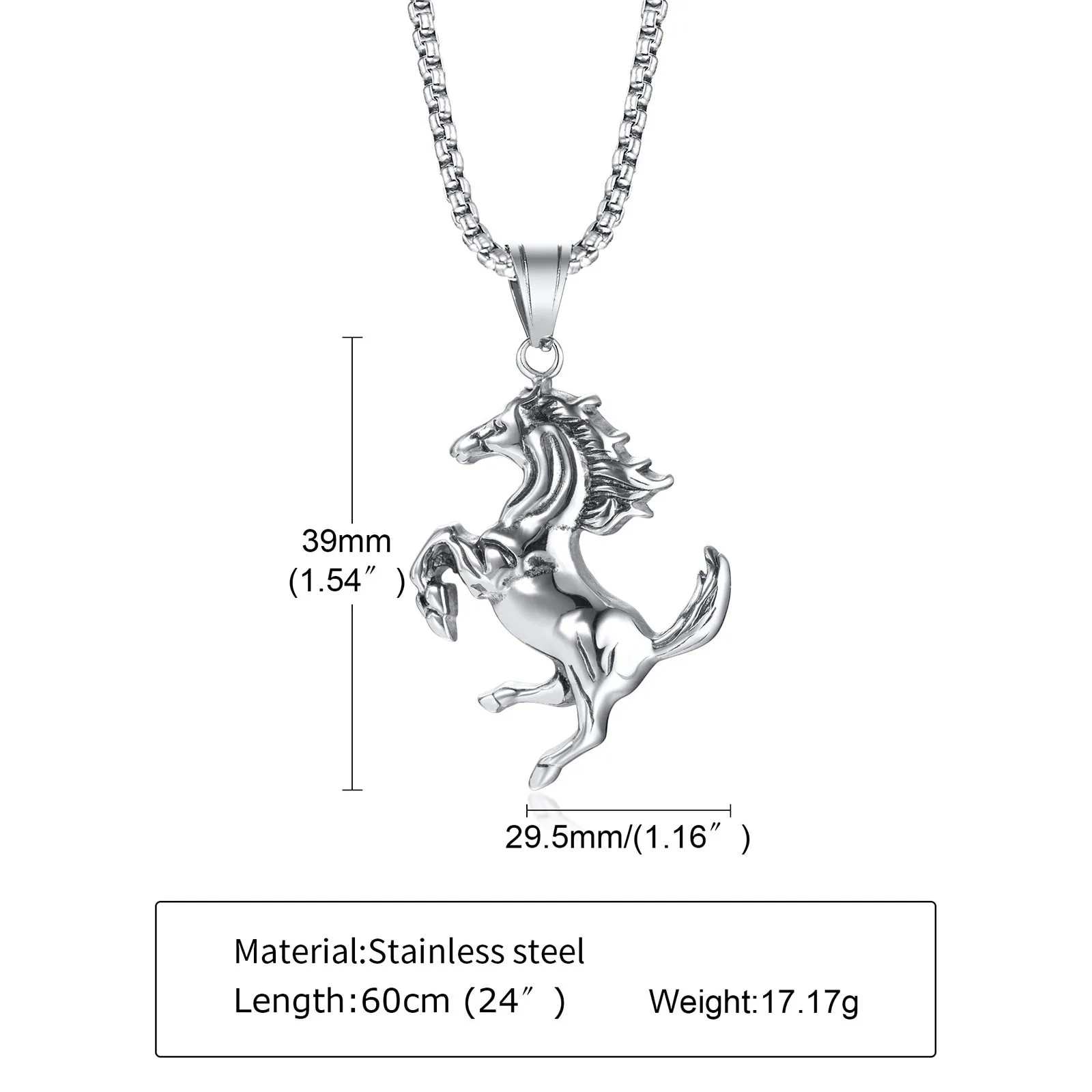 Pendiente y Collar para Hombre o Mujer Men Horse Necklace, Rock Punk Stainless Steel Racehorse Pendant, Statement Male Lucky Col