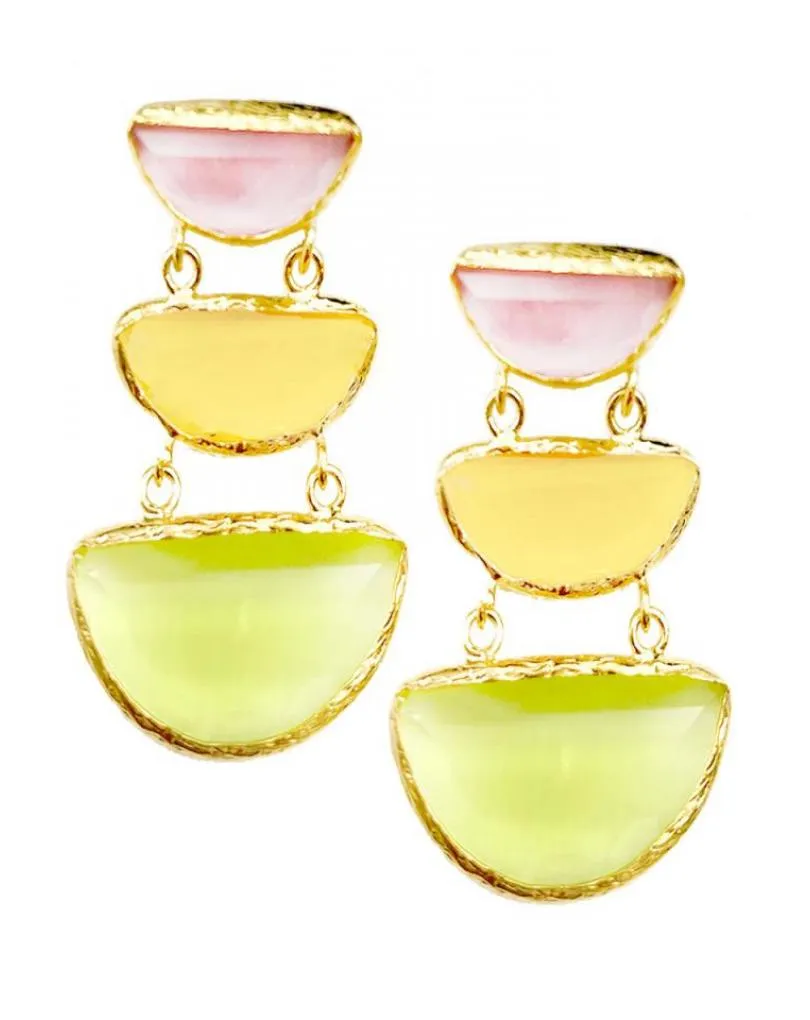 PENDIENTES LARGOS ELEGANTES CON TRIO DE PIEDRAS PASTEL