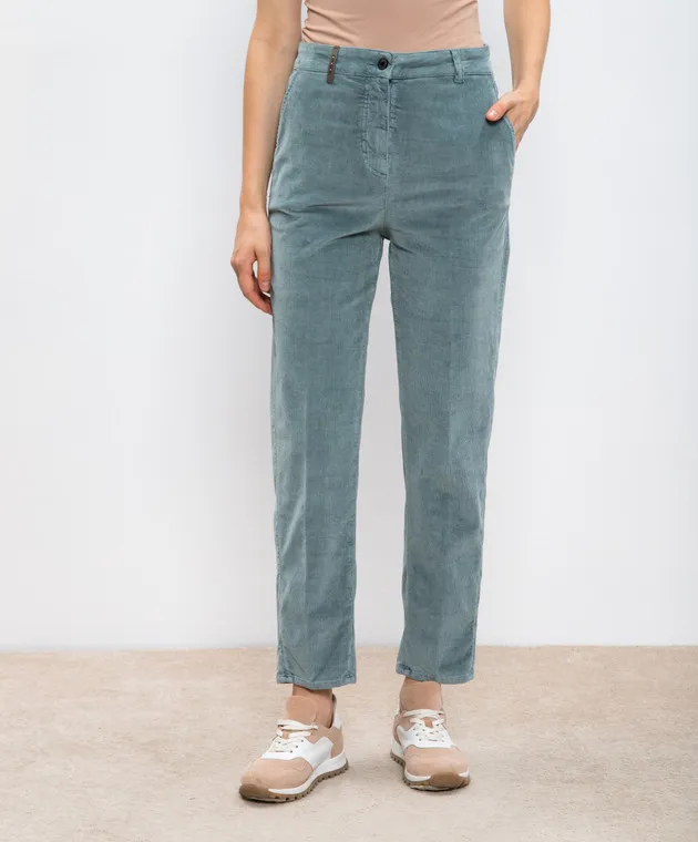 Peserico Green corduroy pants with logo