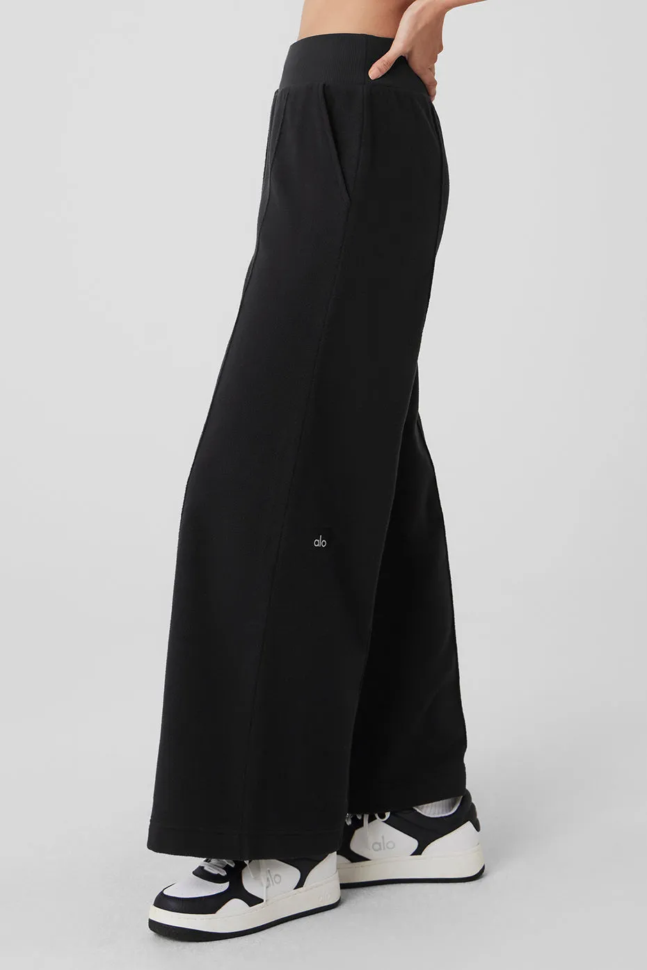 POLAR FLEECE HIGHWAIST SNOWDRIFT WIDE LEG PANT  BLACK
