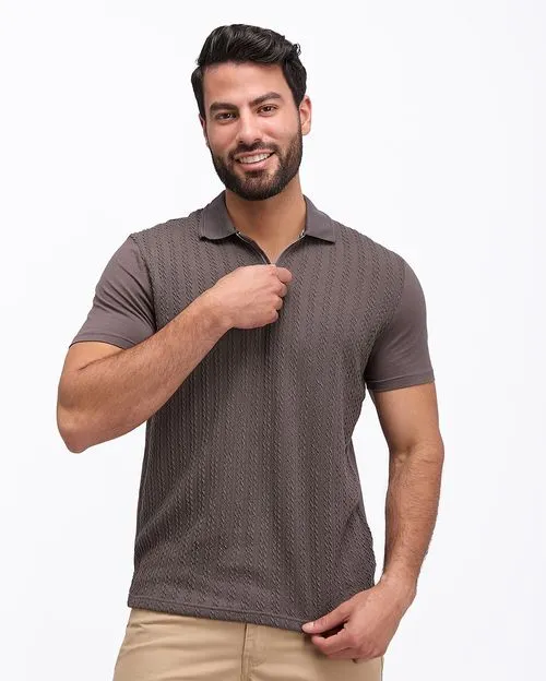 Polo Cuello Camisa Hombre Quino Marrón Claro
