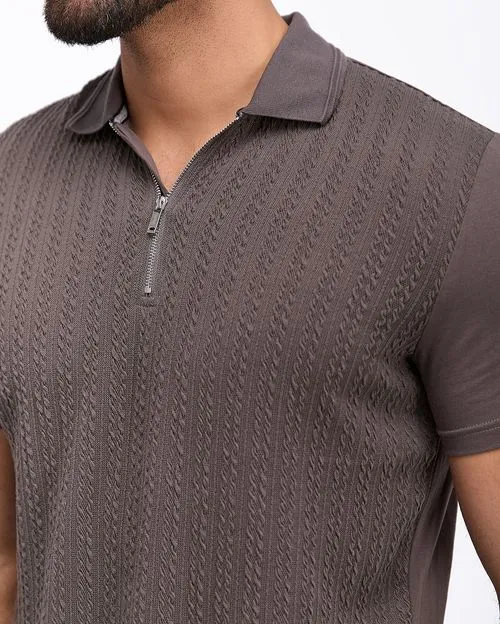 Polo Cuello Camisa Hombre Quino Marrón Claro