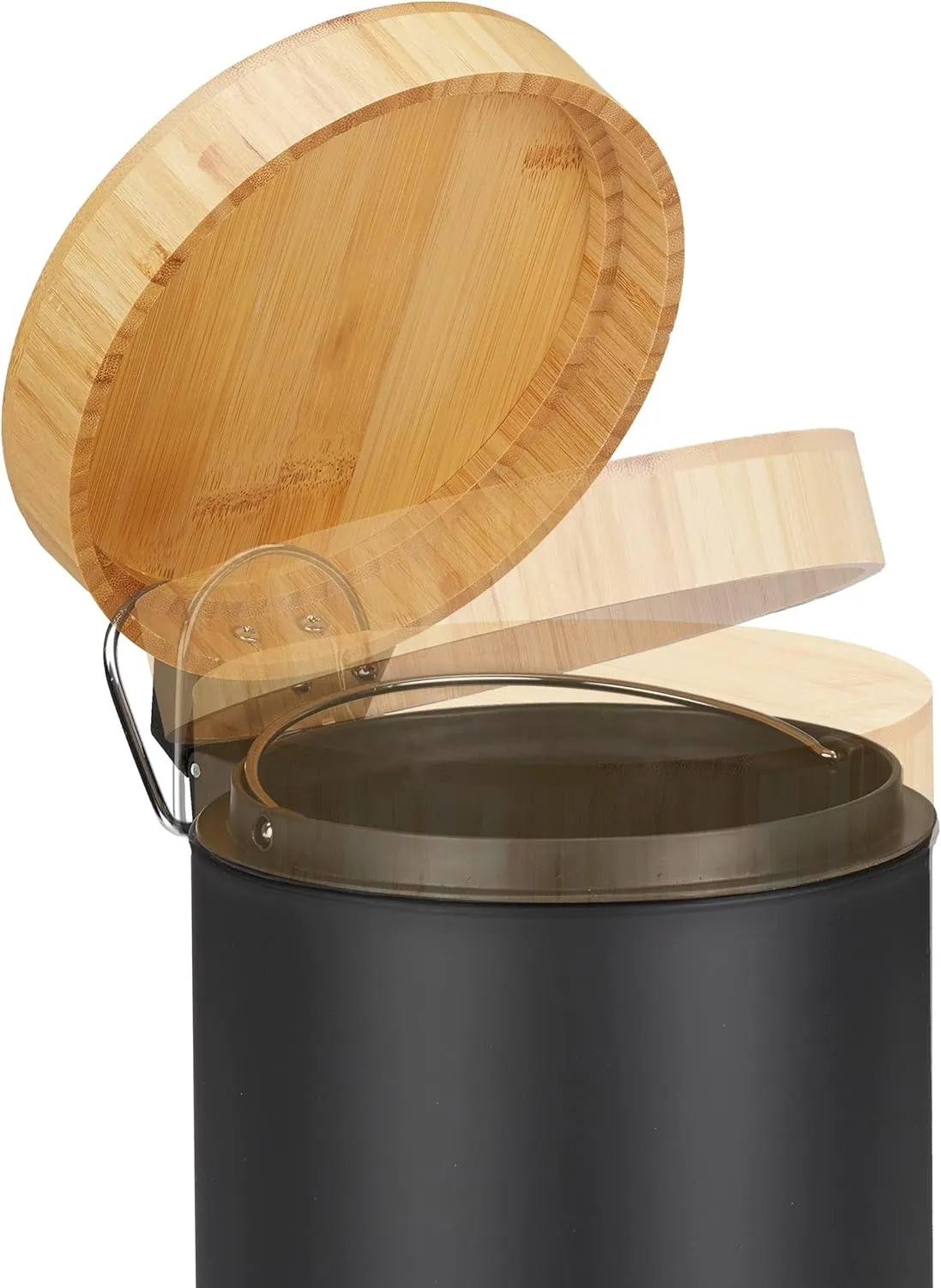 Relaxdays Pedal Cubo Basura Baño  3 L  Mecanismo de Cierre Suave  Tapa Bambú  Interior Extraíble  Papelera Aseo  Negro  24.5 x 1