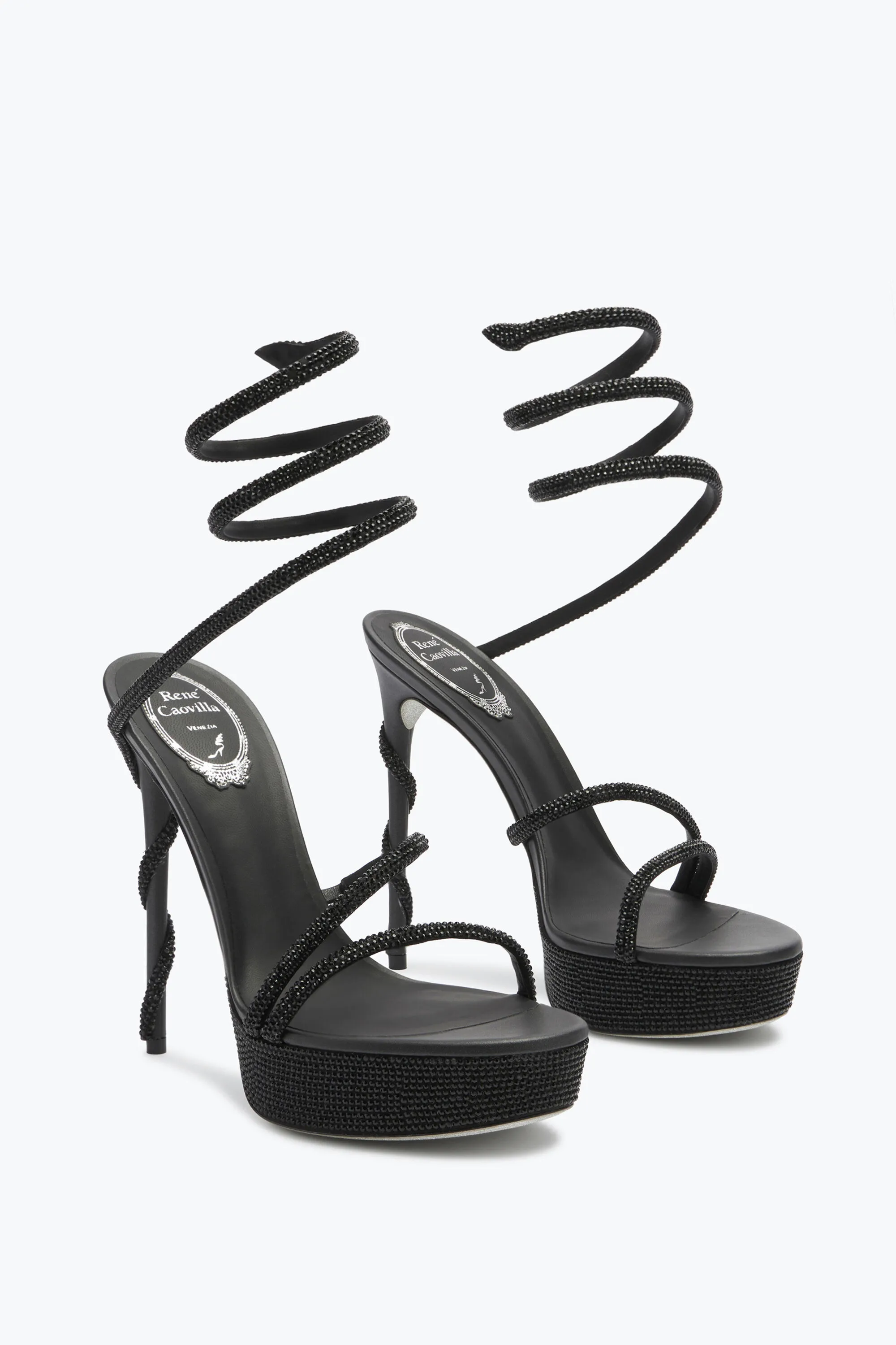 Sandalia Con Plataforma Margot De Color Negro Y Cristales 130