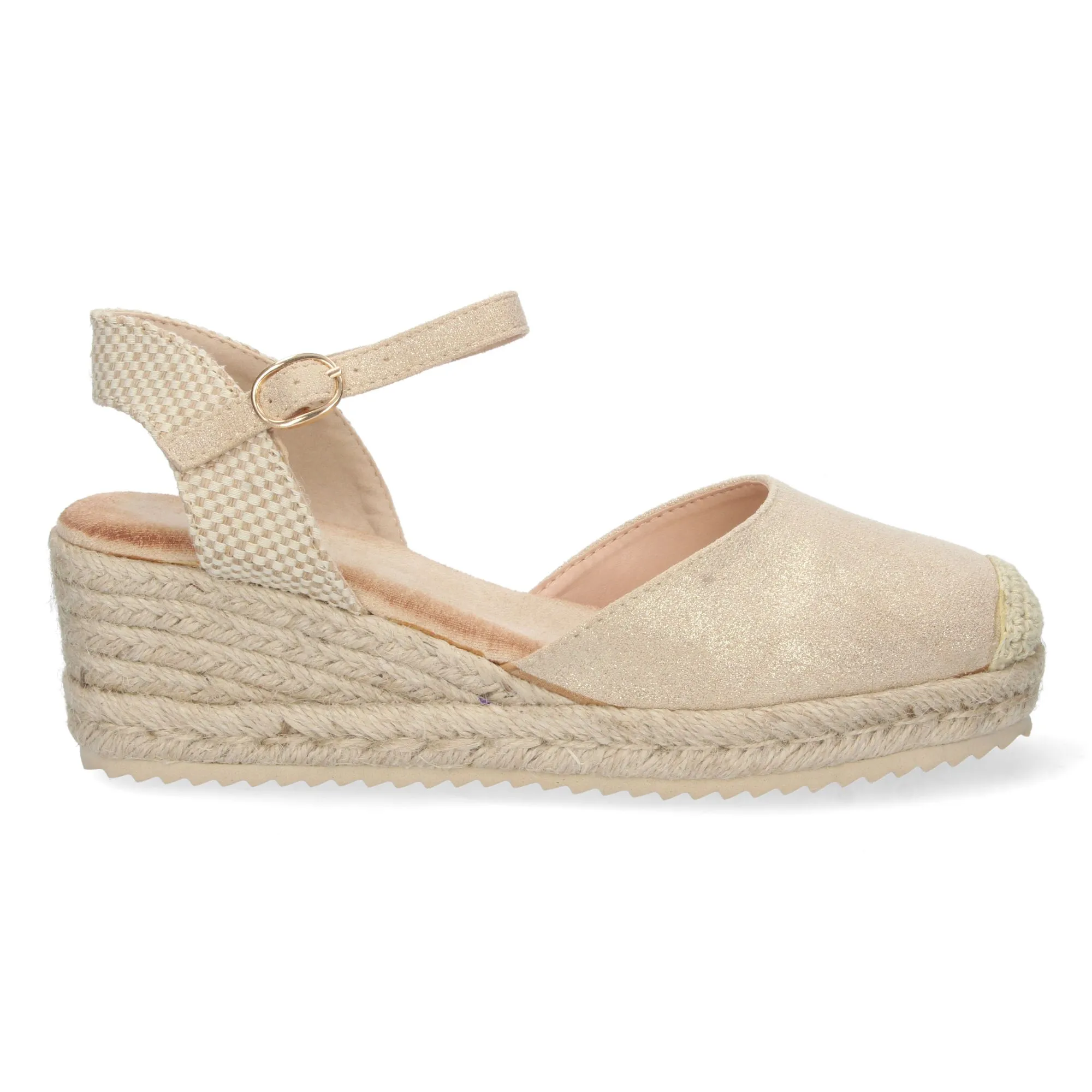 Sandalia de cuña baja en yute mujer color oro textura