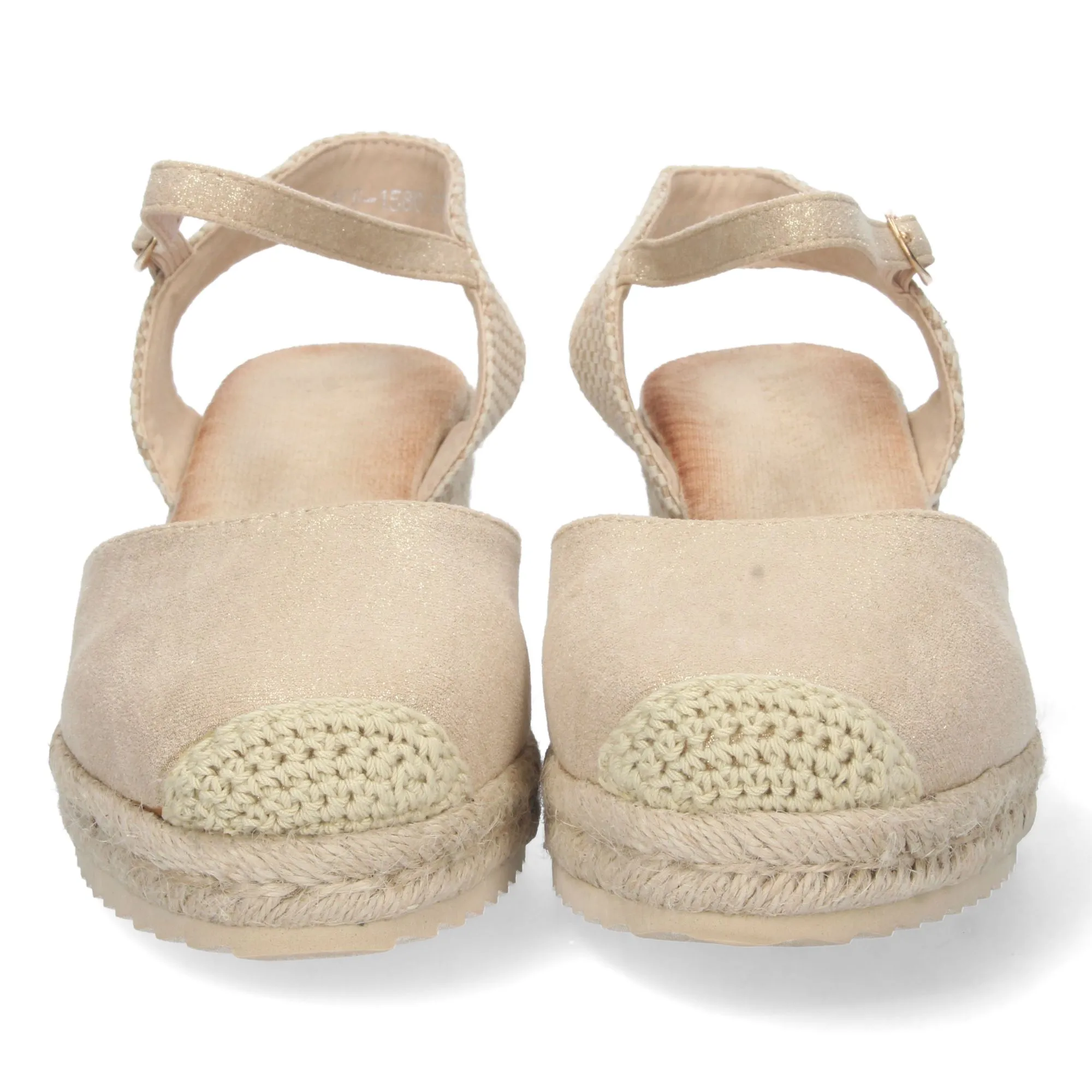 Sandalia de cuña baja en yute mujer color oro textura