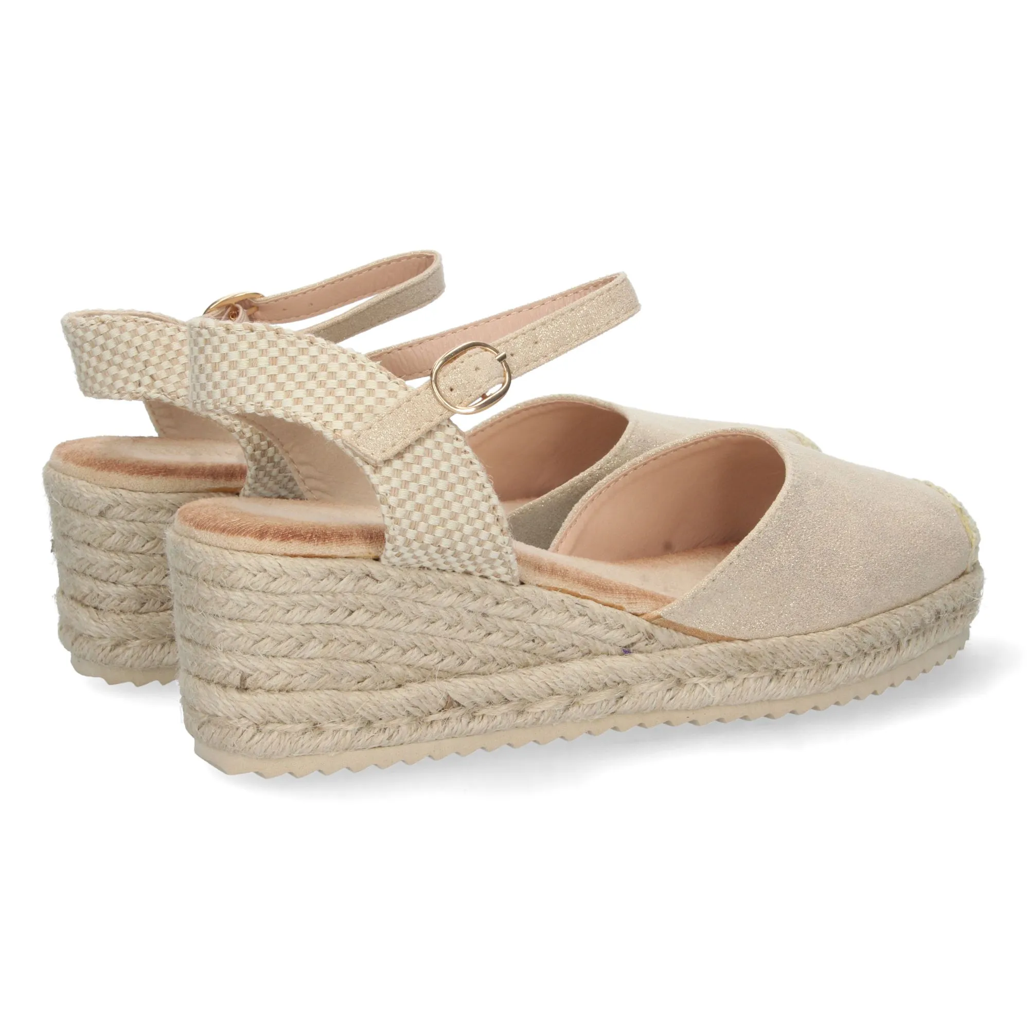 Sandalia de cuña baja en yute mujer color oro textura