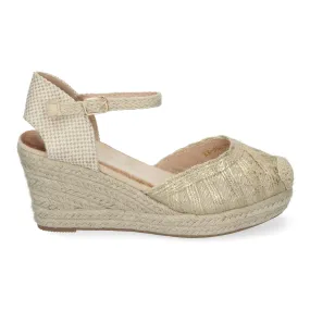 Sandalias de cuña en yute para mujer pala cerrada oro KK-956