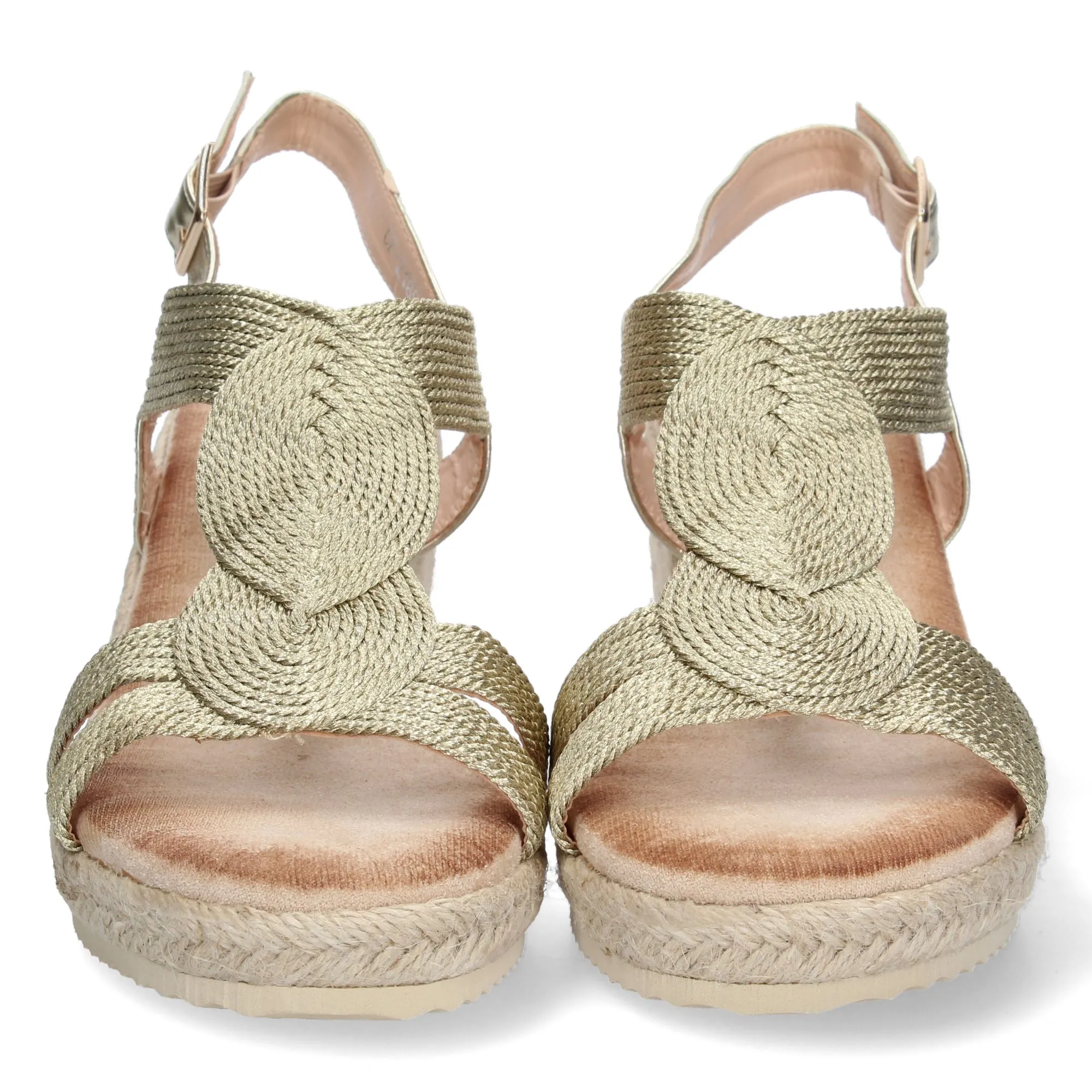 Sandalias doradas de cuña en yute mujer