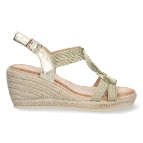 Sandalias doradas de cuña en yute mujer