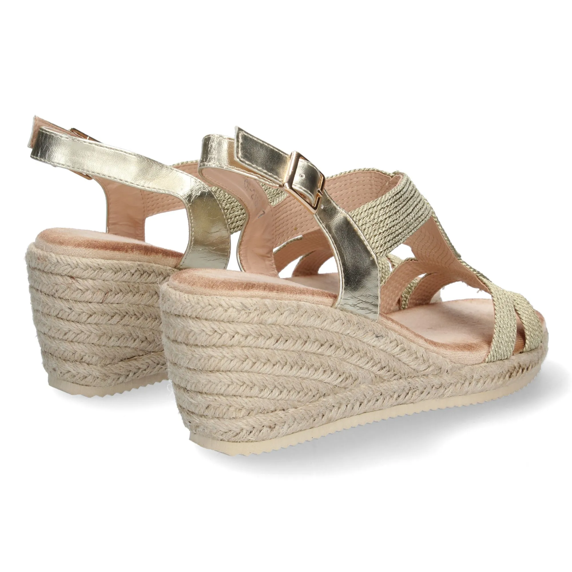 Sandalias doradas de cuña en yute mujer