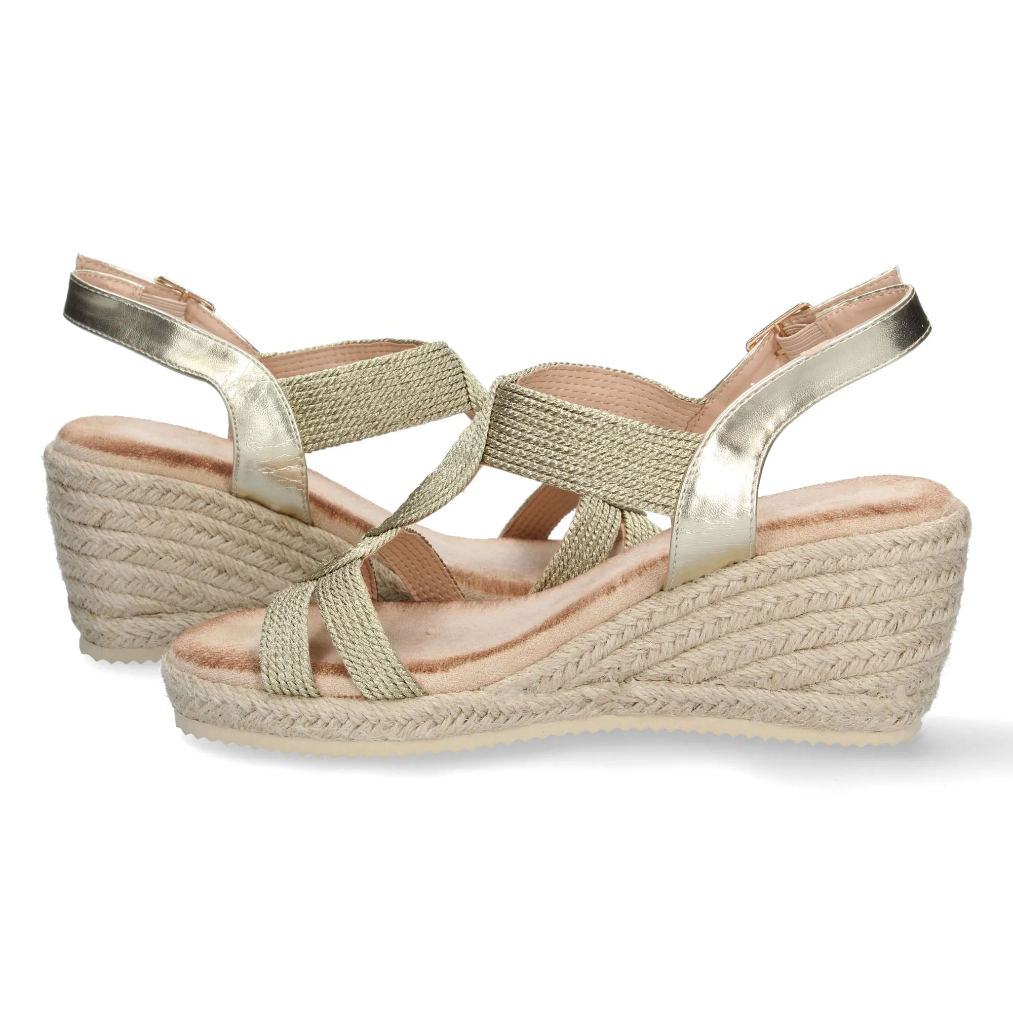 Sandalias doradas de cuña en yute mujer