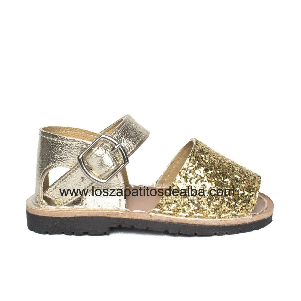 Sandalias Niña Doradas Modelo Menorquinas Glitter