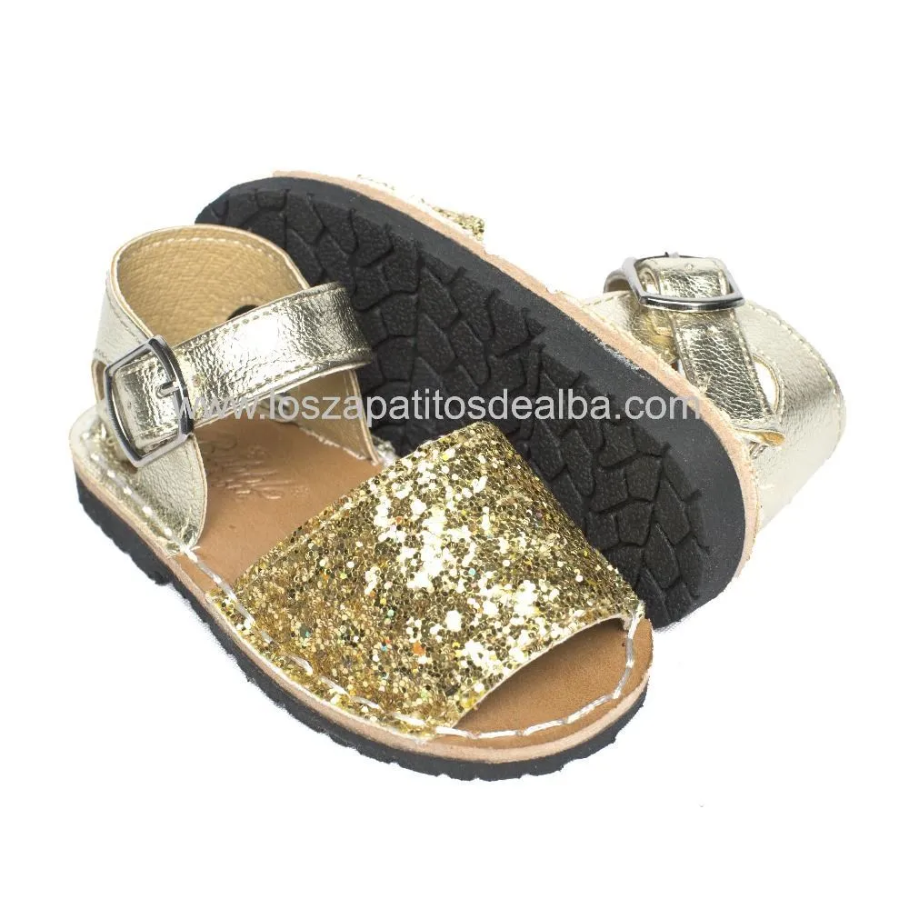 Sandalias Niña Doradas Modelo Menorquinas Glitter