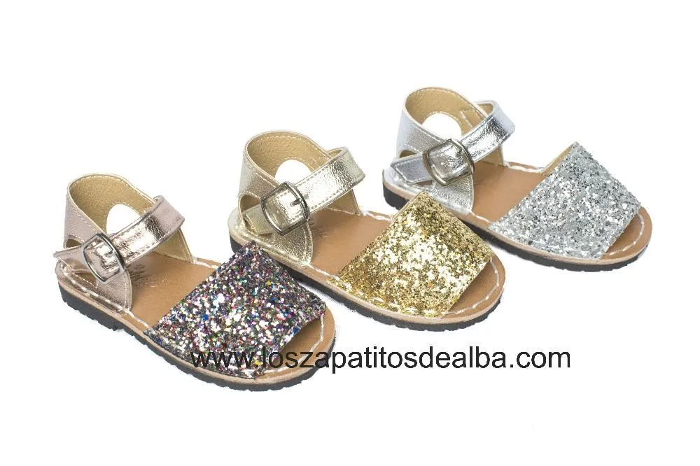 Sandalias Niña Doradas Modelo Menorquinas Glitter