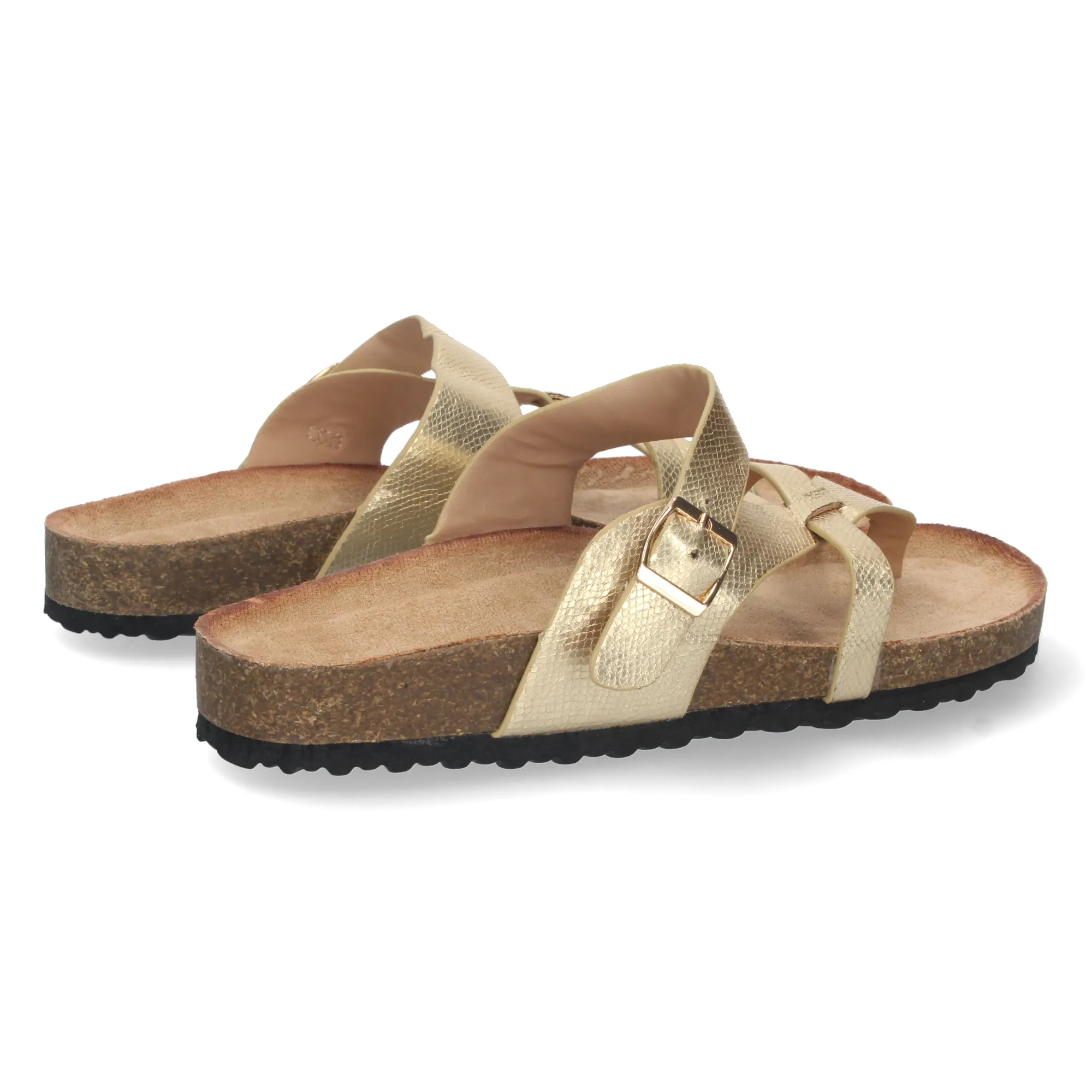 SANDALIAS PLANAS DORADAS CóMODAS BIO DISEñO ESCLAVA MUJER AY2220