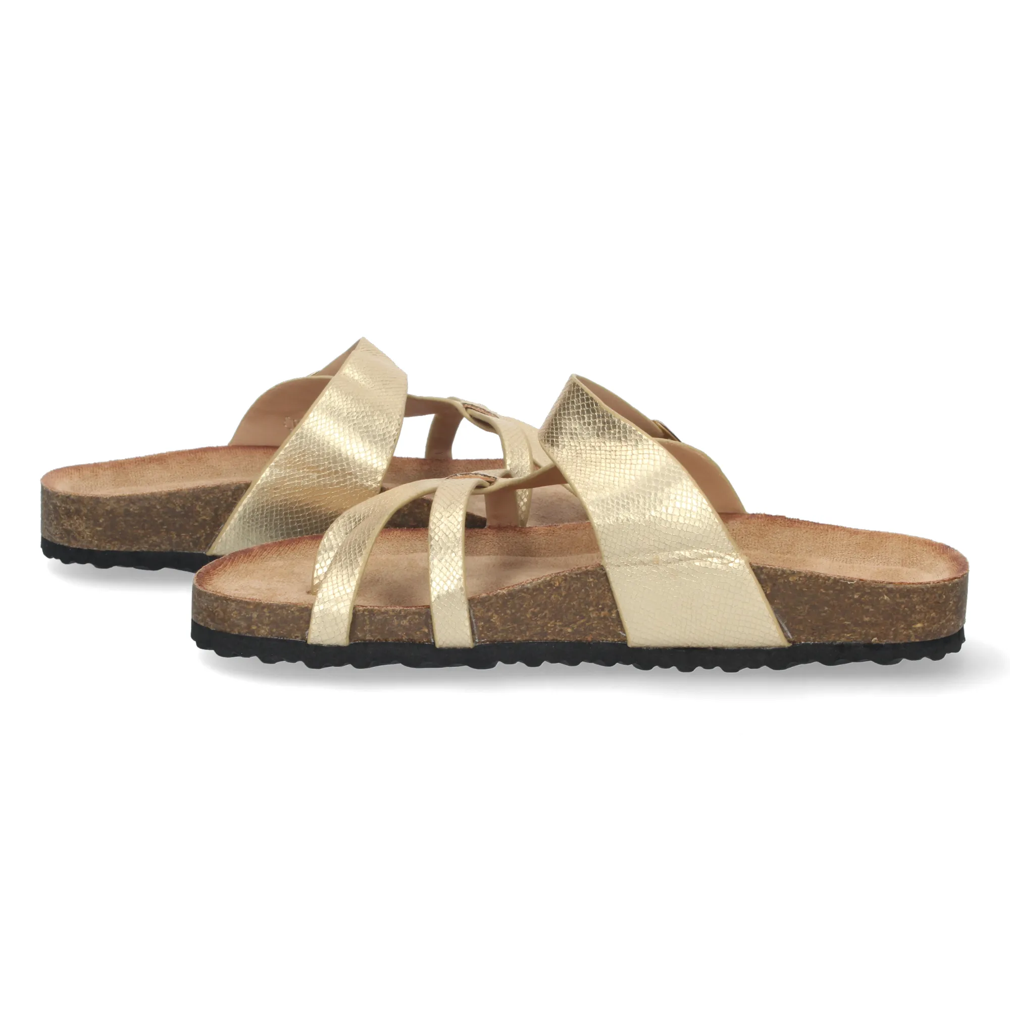 SANDALIAS PLANAS DORADAS CóMODAS BIO DISEñO ESCLAVA MUJER AY2220