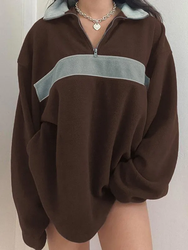Sudadera con media cremallera y patchwork de polar