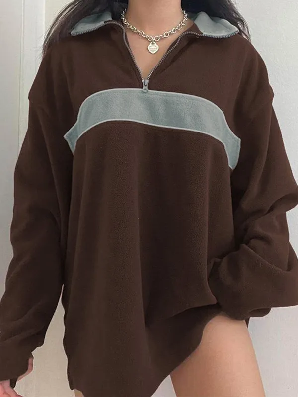 Sudadera con media cremallera y patchwork de polar