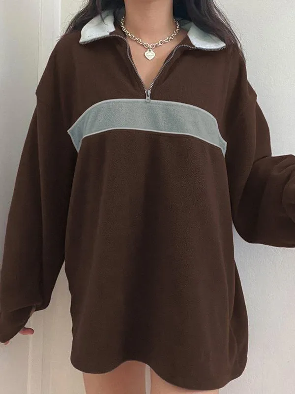 Sudadera con media cremallera y patchwork de polar