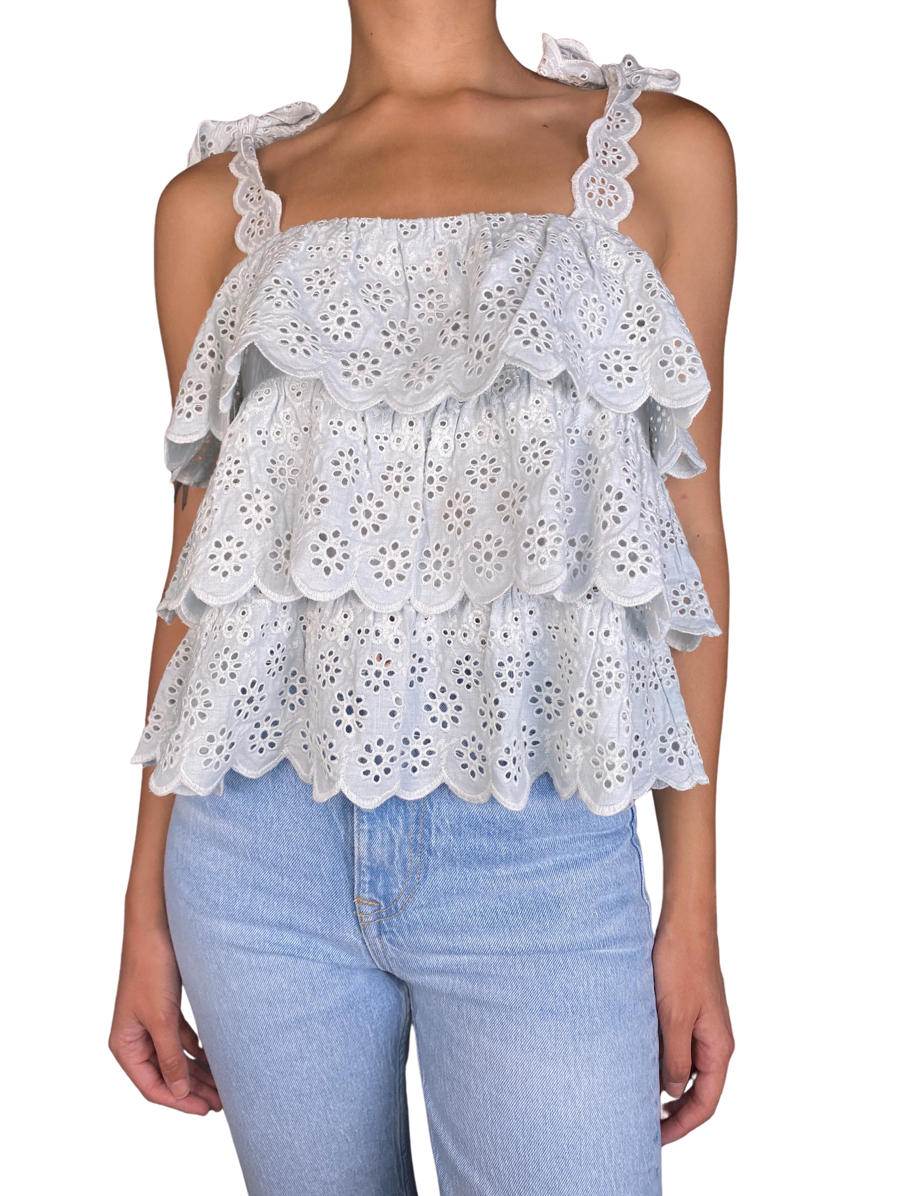 SÉZANE Top Broderie Celeste