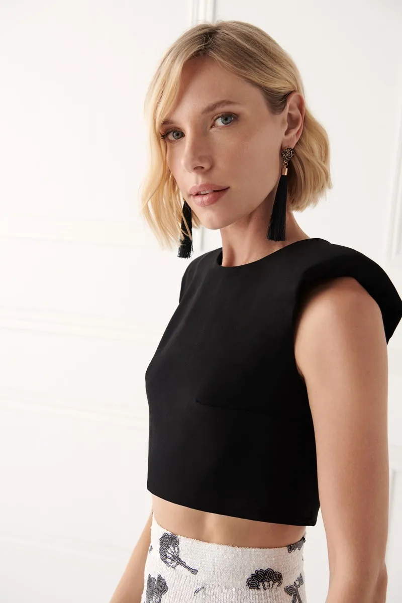 Top corto crepe negro Taylor