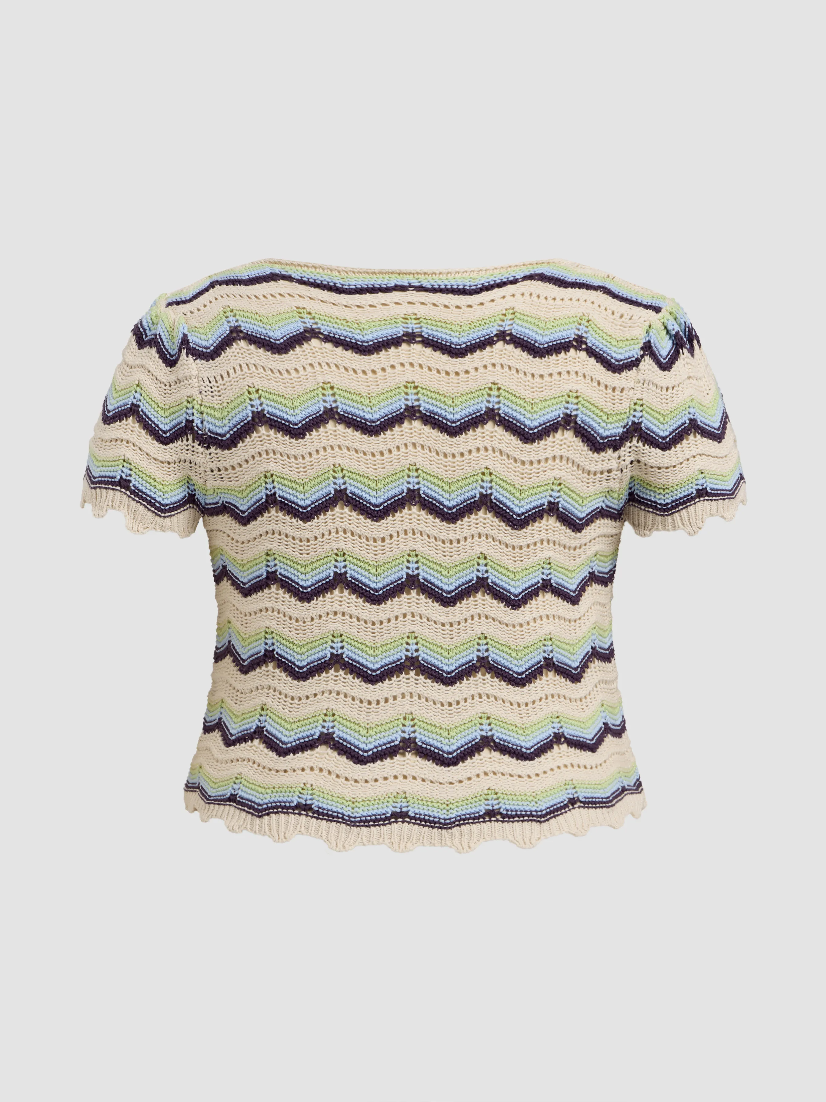 Top de manga corta a rayas con cuello en U de punto Curvy