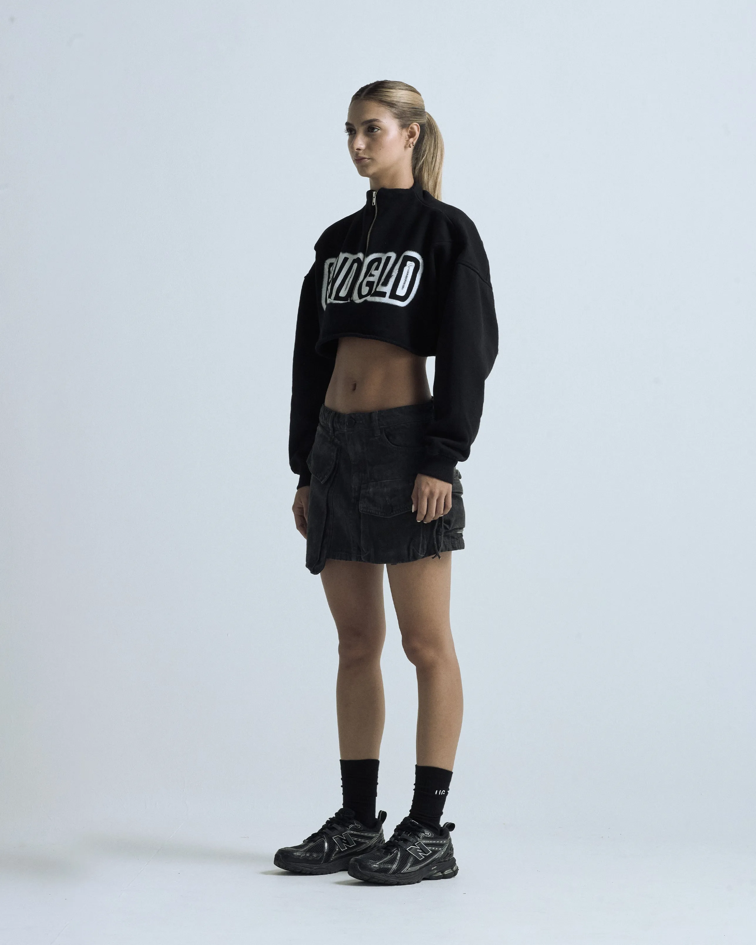 Transfiguration UNDGLD Cropped Zip Up Crewneck Black