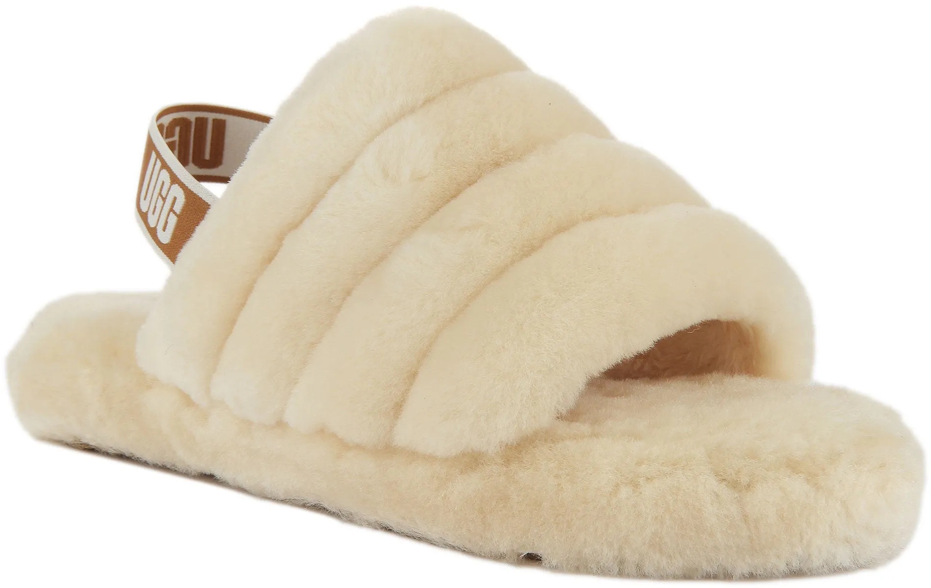 Ugg Fluff Yeah Sandalia deslizante de piel de oveja con correa trasera para niños en natural