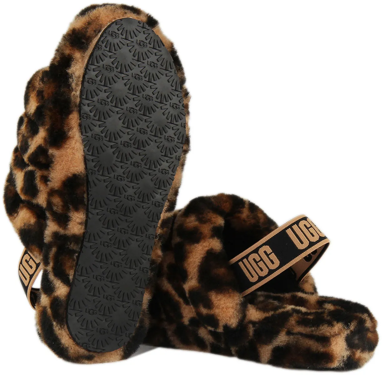 Ugg Fluff Yeah Sandalia deslizante de piel de oveja con correa trasera para niños en natural