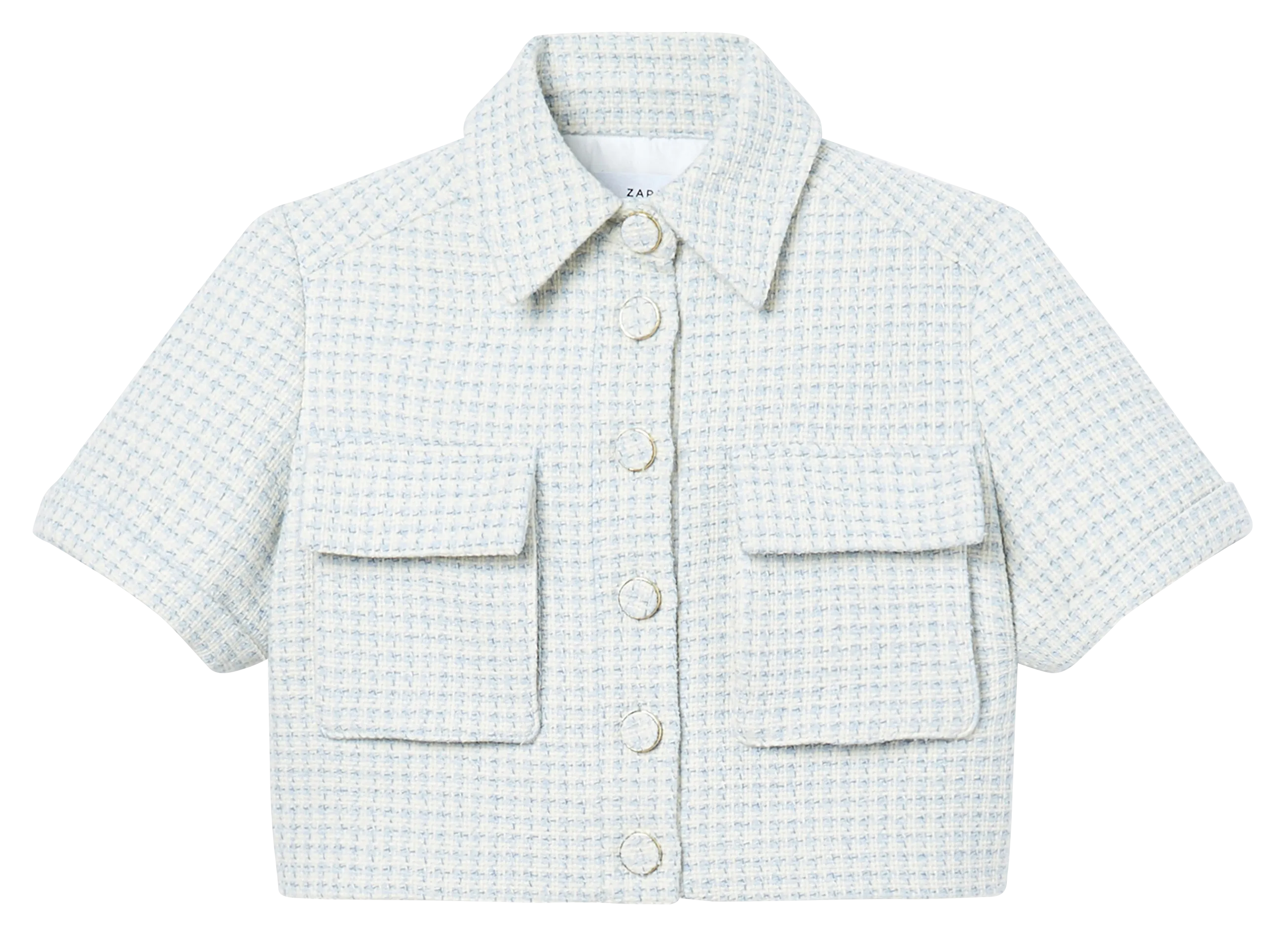 VAHINE  CHAQUETA CORTA DE CUADROS EN MEZCLA DE ALGODóN TWEED EN AZUL