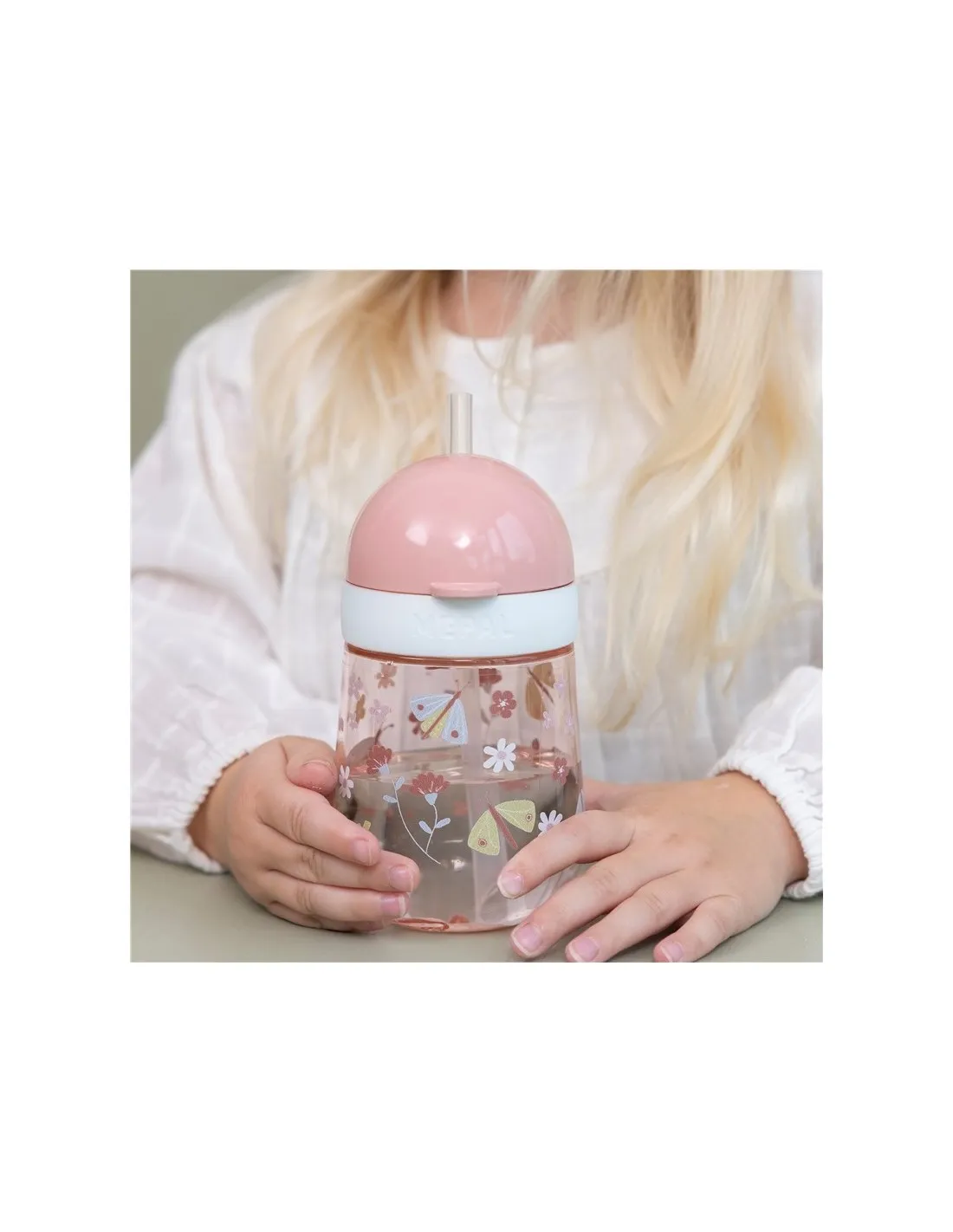 VASO CON PAJITA MIO 300 ML FLORES LITTLE DUTCH