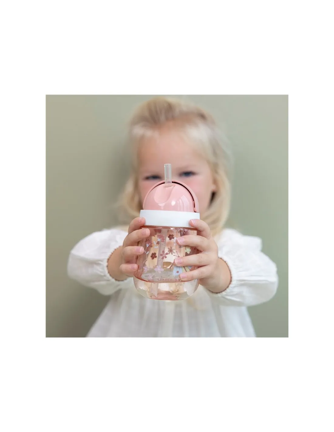 VASO CON PAJITA MIO 300 ML FLORES LITTLE DUTCH