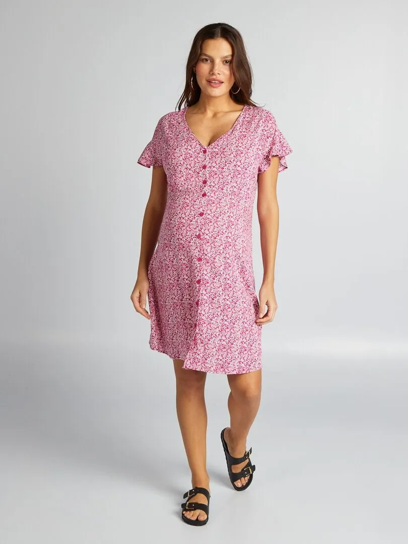 VESTIDO PREMAMá LIGERO CON CINTURA AJUSTADA  ROSA